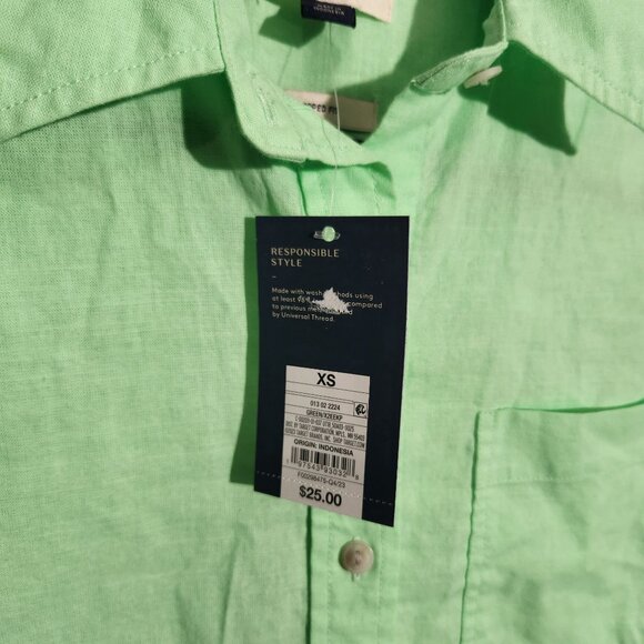 Universal Thread Shirt Womens Cropped Fit Mint Green Button-Up Shirt XS - Picture 4 of 14